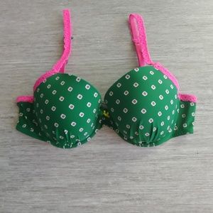 Aerie hot pink & green lightly lined tshirt bra36C
